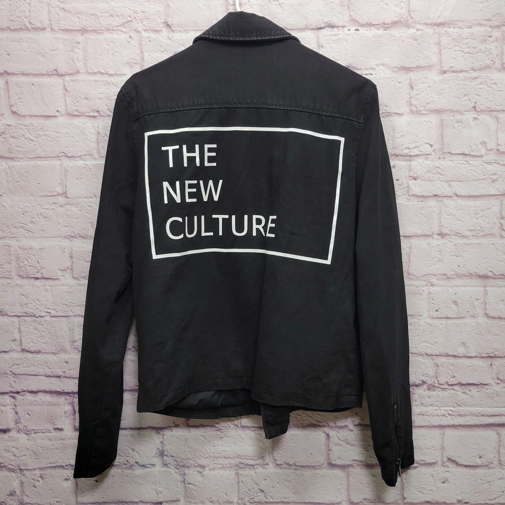 ZARA Man Denim Black Moto Jacket Mens M New Culture Biker Grunge Streetwear Punk